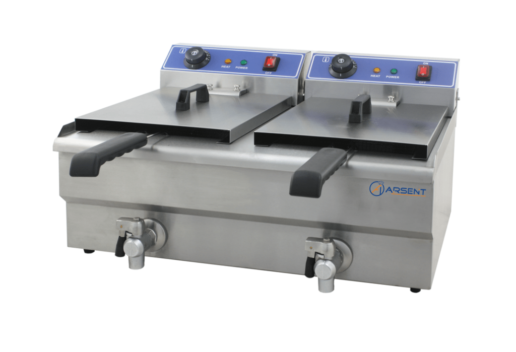 Freidora para bar DOBLE con GRIFO 10+10L – 19+19L