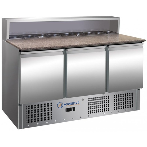 Mesa preparación ensaladas GN1/1 3 puertas con encimera de granito 1365x700x1010h mm ps903